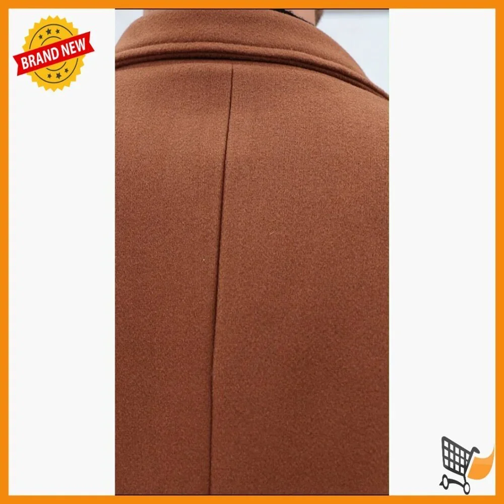Men's Wool Blend Trench Coat Double Breasted Peacoat Winter Overcoat